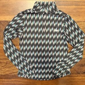 Bad Birdie Black Quarter-Zip Top with Teal, Lavender & Peach Accents